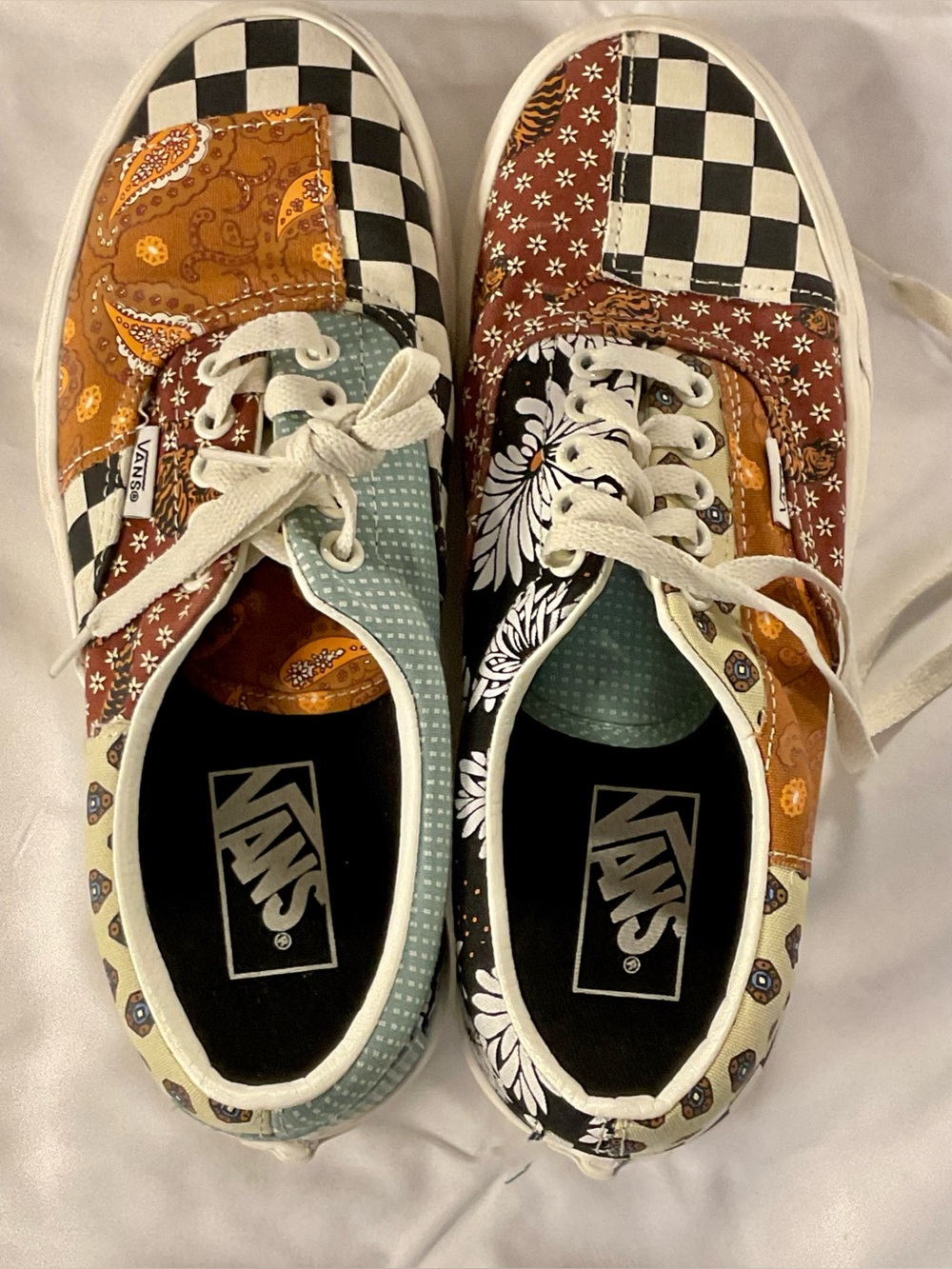 Vans Era Tiger Patchwork Checkerboard Floral Lace-Up Sneakers Women’s 8.5 NWOT